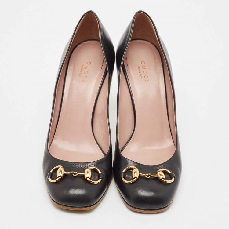 Pre Owned Gucci Black Leather Jolene Horsebit Pumps Size 39