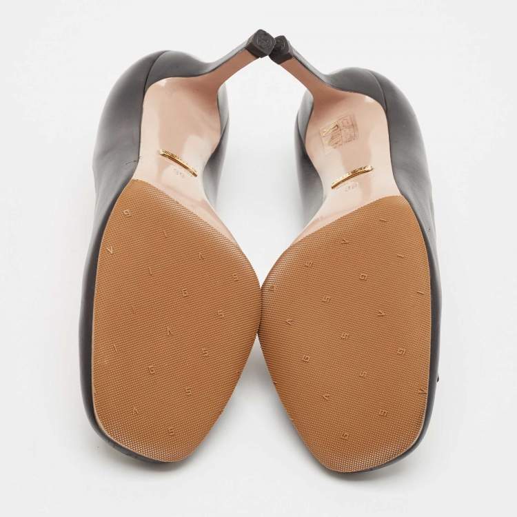 Pre Owned Gucci Black Leather Jolene Horsebit Pumps Size 39