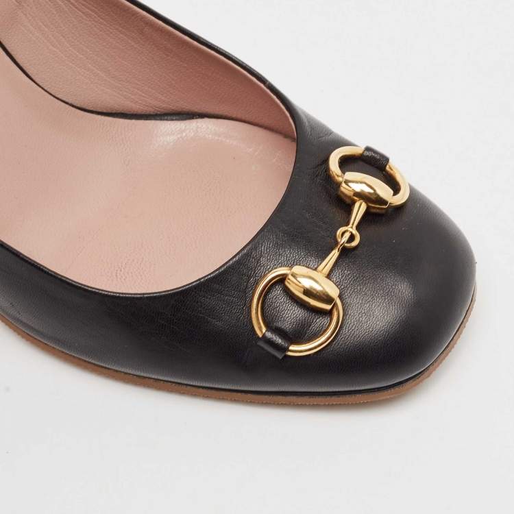 Pre Owned Gucci Black Leather Jolene Horsebit Pumps Size 39