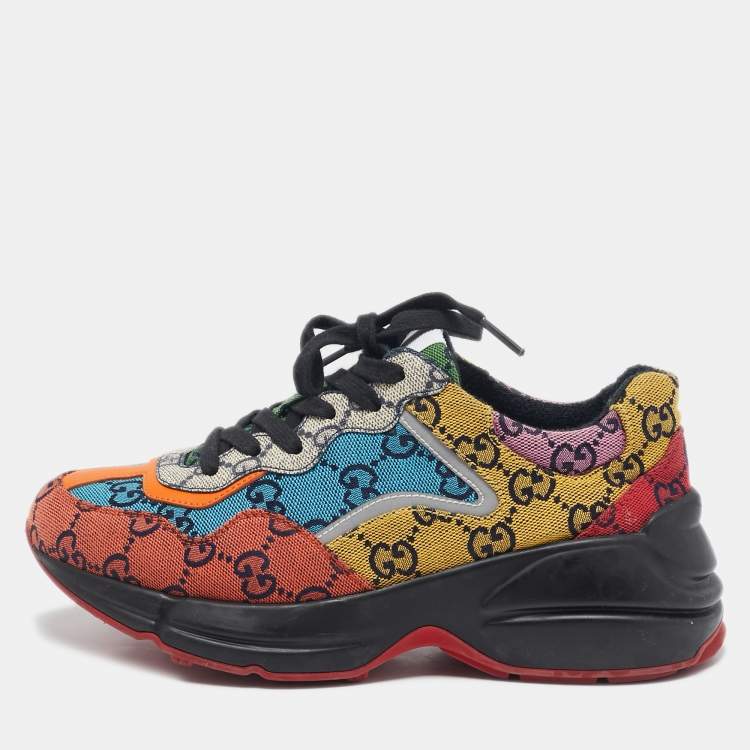 Pre Owned Gucci Multicolor GG Canvas Rhyton Sneakers Size 36