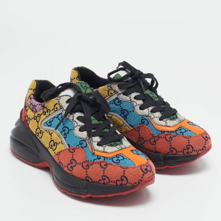Pre Owned Gucci Multicolor GG Canvas Rhyton Sneakers Size 36