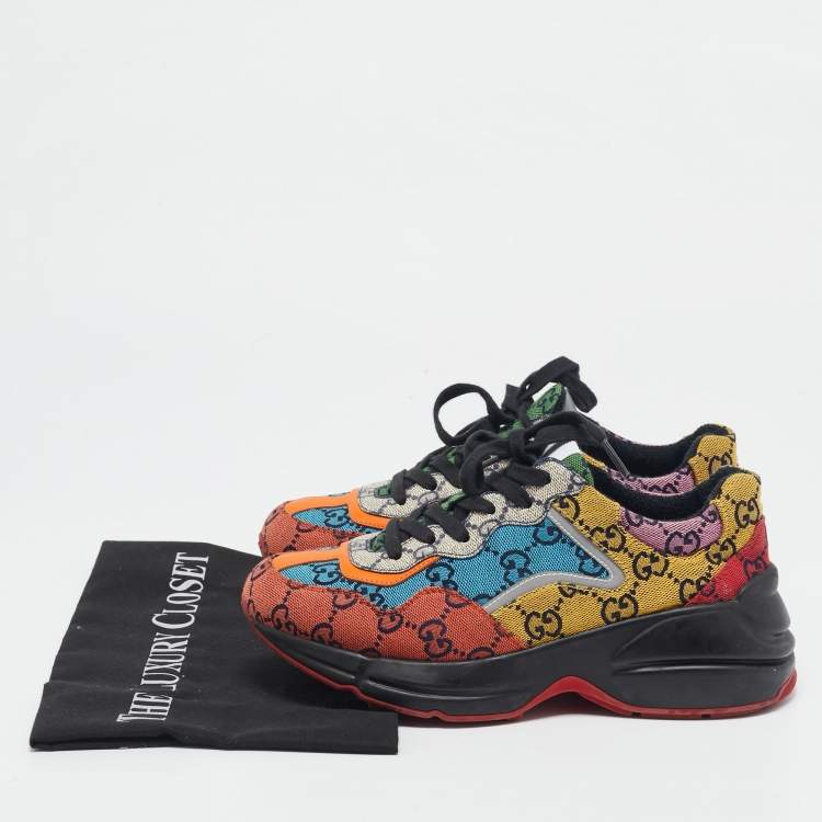 Pre Owned Gucci Multicolor GG Canvas Rhyton Sneakers Size 36