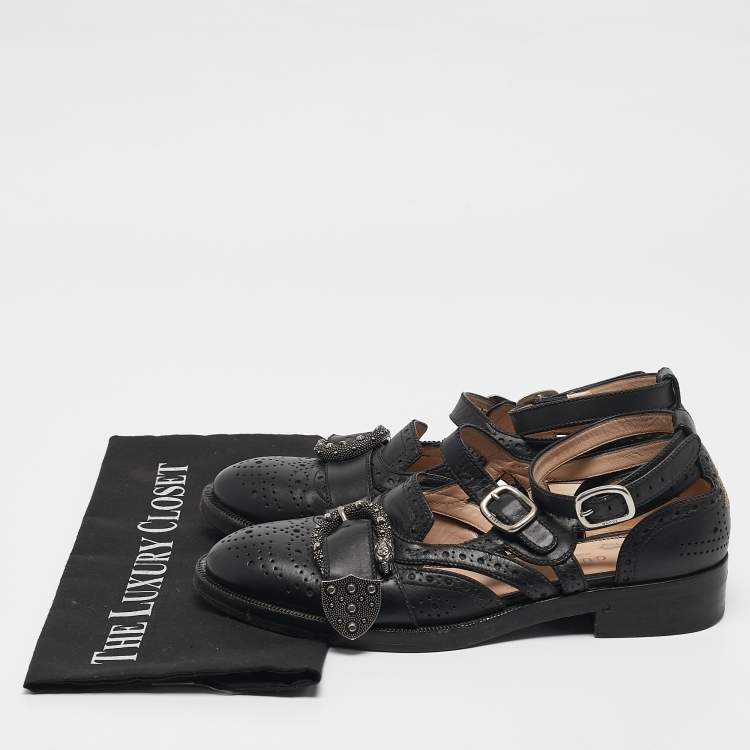 Pre Owned Gucci Black Leather Bee Embroidered Queercore  Monk Strap Loafers Size  37.5   