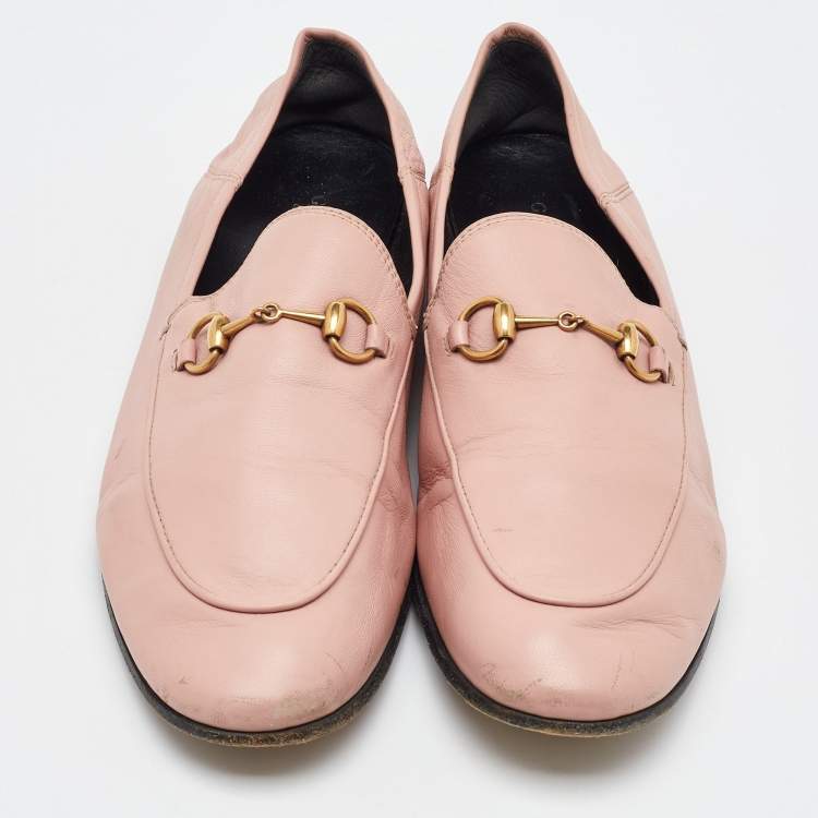 Pre Owned Gucci Light Pink Leather Jordaan Horsebit Loafers Size 41.5