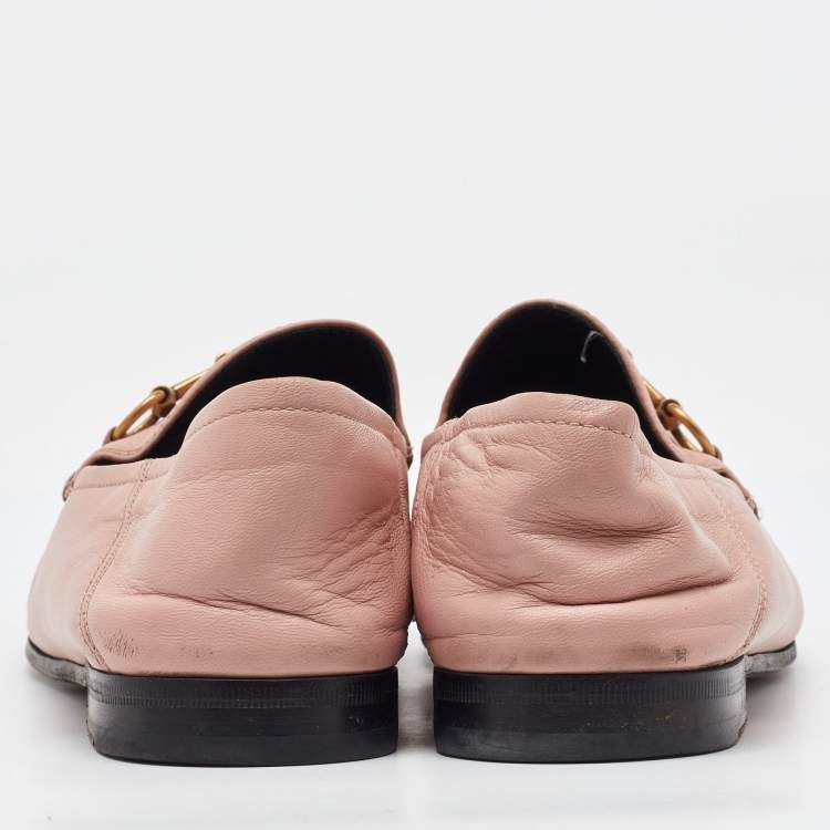 Pre Owned Gucci Light Pink Leather Jordaan Horsebit Loafers Size 41.5