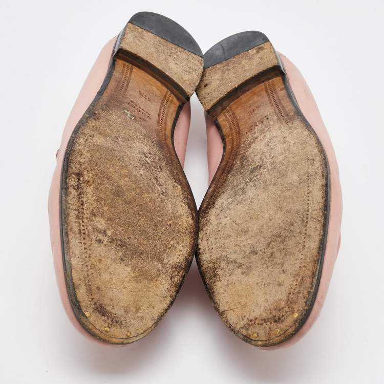 Pre Owned Gucci Light Pink Leather Jordaan Horsebit Loafers Size 41.5