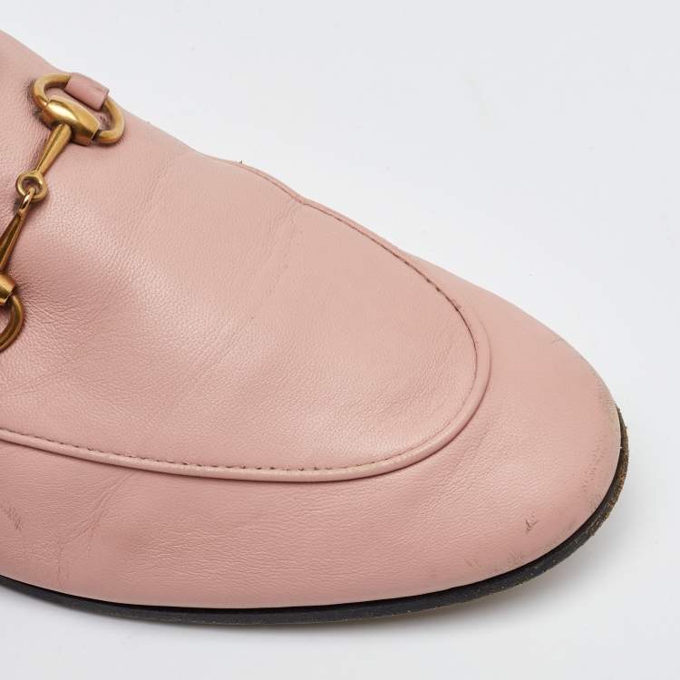 Pre Owned Gucci Light Pink Leather Jordaan Horsebit Loafers Size 41.5