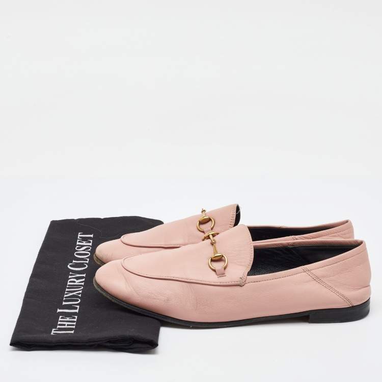 Pre Owned Gucci Light Pink Leather Jordaan Horsebit Loafers Size 41.5