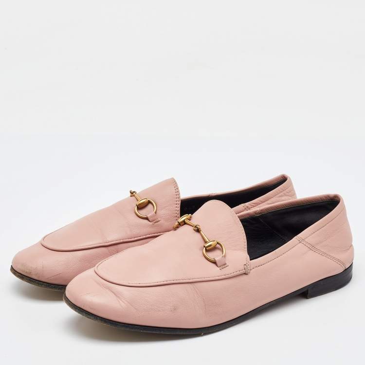 Pre Owned Gucci Light Pink Leather Jordaan Horsebit Loafers Size 41.5