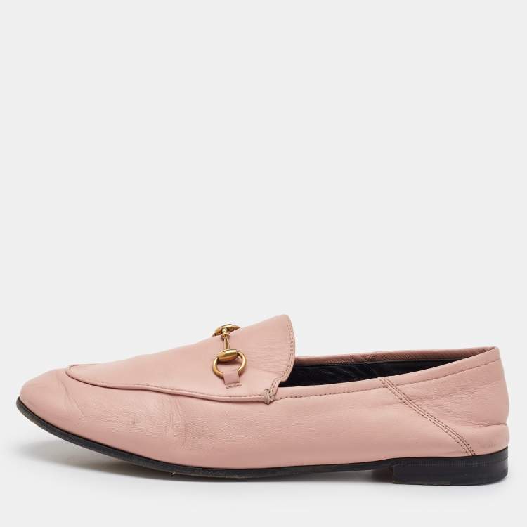 Pre Owned Gucci Light Pink Leather Jordaan Horsebit Loafers Size 41.5