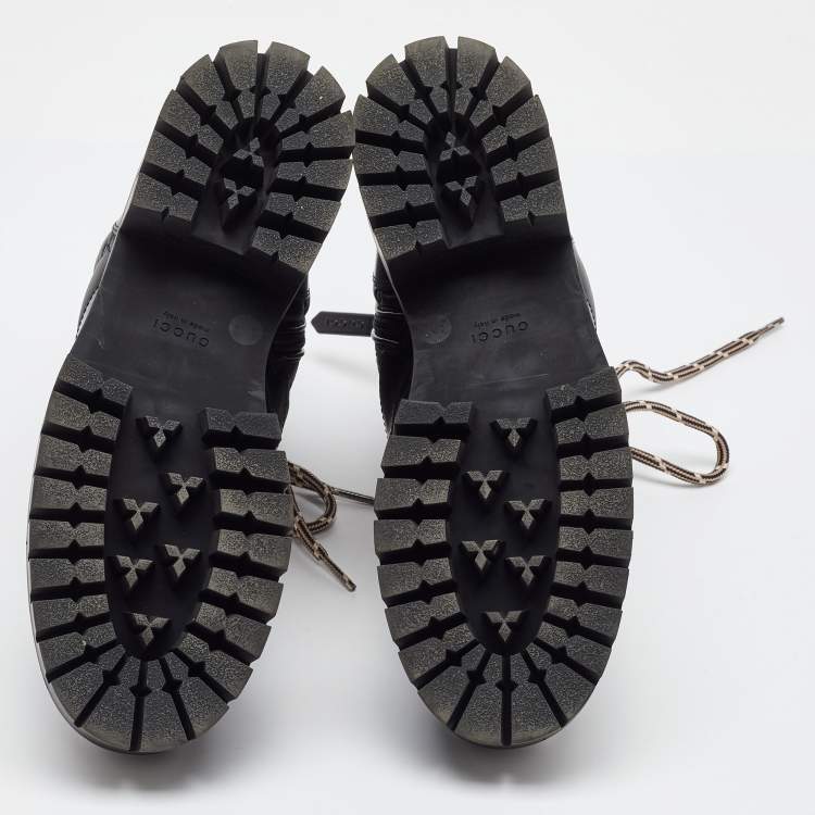 Pre Owned Gucci Black GG Quilted Leather Lace Up Platform Combat Boots size 36.5