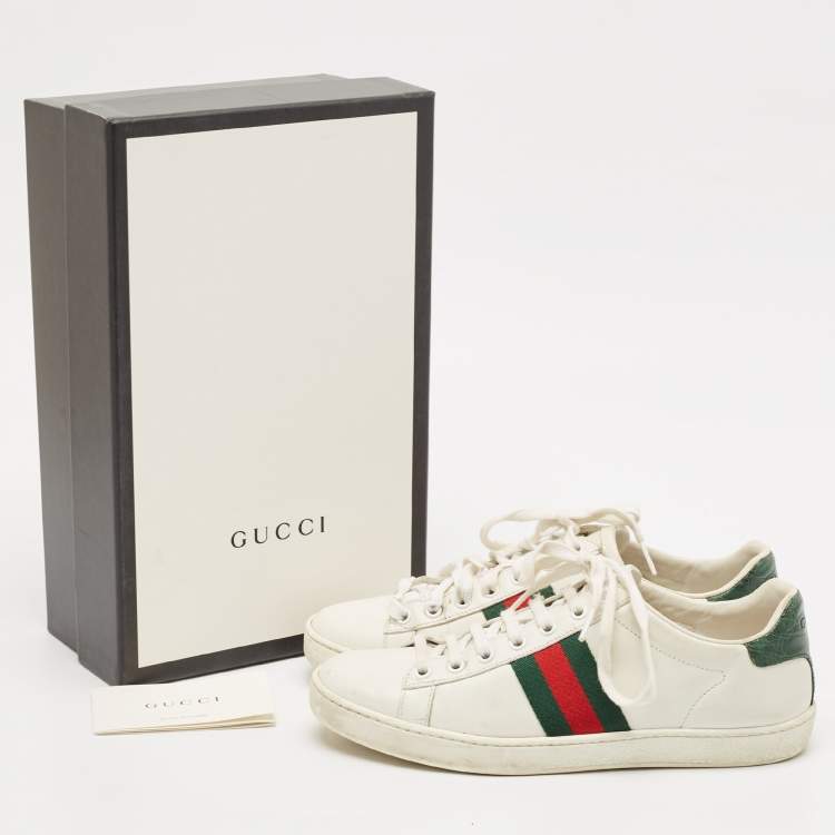 Pre Owned Gucci White Leather Web Ace Sneakers Size 38