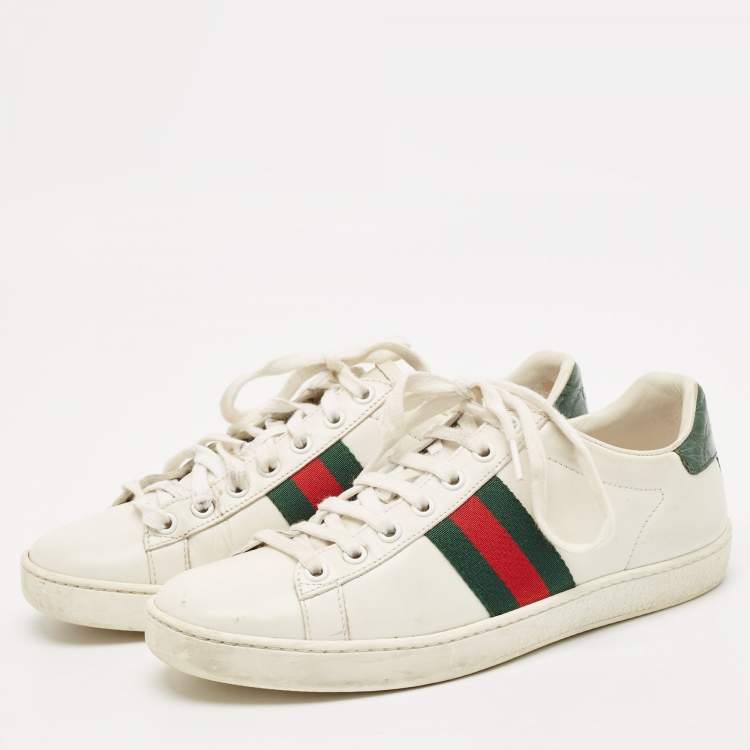 Pre Owned Gucci White Leather Web Ace Sneakers Size 38