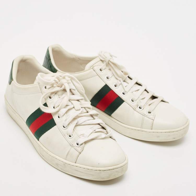 Pre Owned Gucci White Leather Web Ace Sneakers Size 38