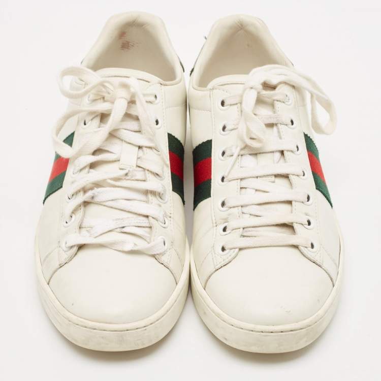 Pre Owned Gucci White Leather Web Ace Sneakers Size 38