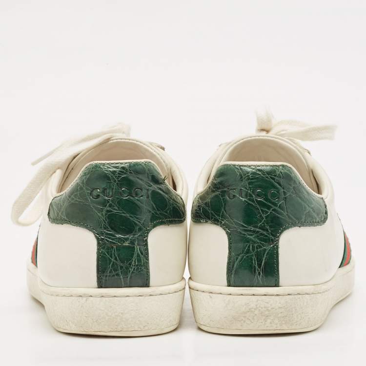 Pre Owned Gucci White Leather Web Ace Sneakers Size 38