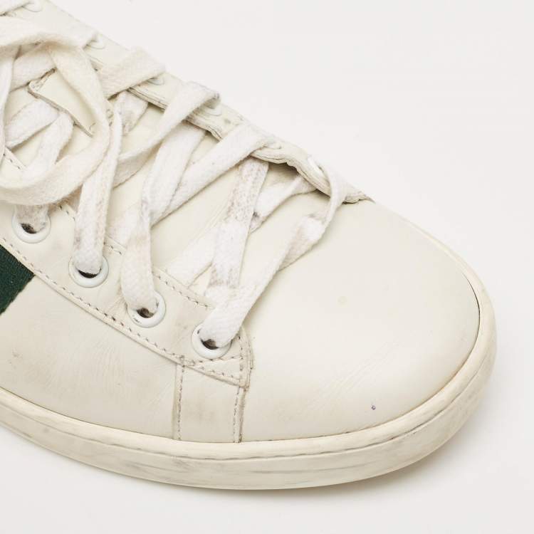 Pre Owned Gucci White Leather Web Ace Sneakers Size 38