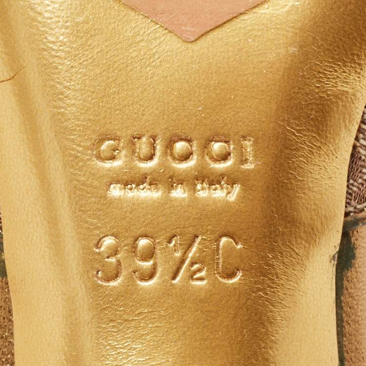 Pre Owned Gucci Beige GG Canvas Studded Heel Peep Toe Mules Size 39.5