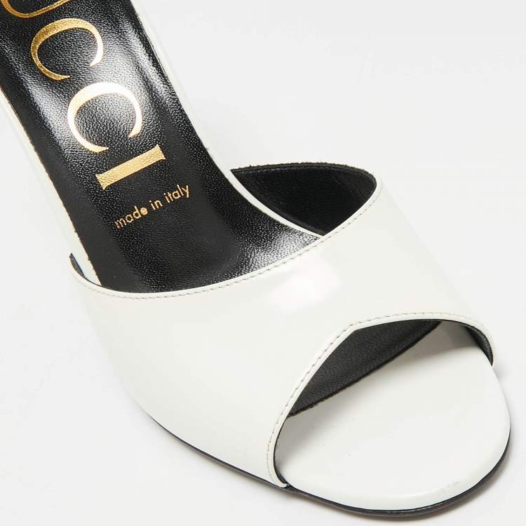 Pre Owned Gucci White Leather Heeled Slide Sandals Size 38