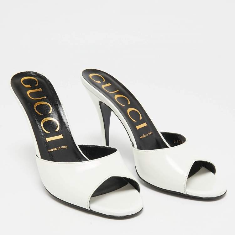 Pre Owned Gucci White Leather Heeled Slide Sandals Size 38
