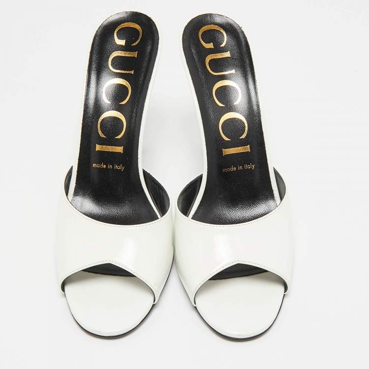 Pre Owned Gucci White Leather Heeled Slide Sandals Size 38