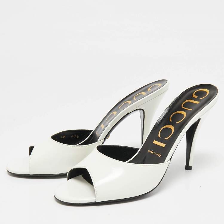 Pre Owned Gucci White Leather Heeled Slide Sandals Size 38