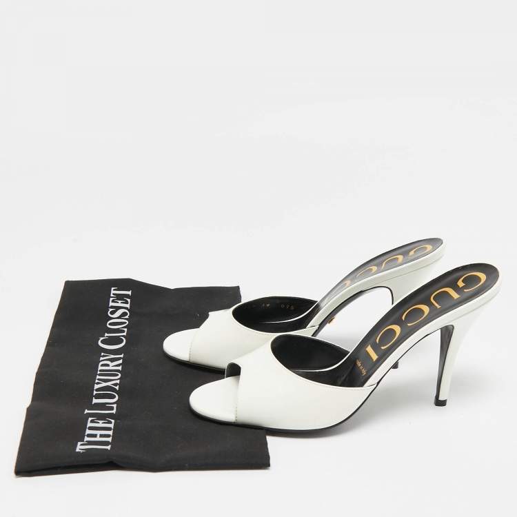 Pre Owned Gucci White Leather Heeled Slide Sandals Size 38