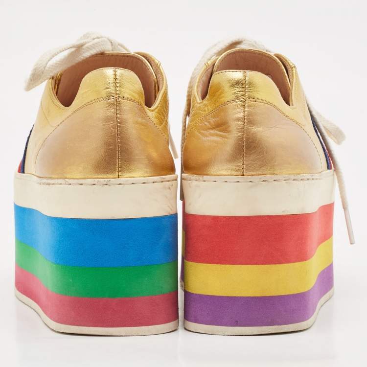 مملوكة مسبقًا Gucci Metallic Gold Leather Peggy Sneakers Size 38