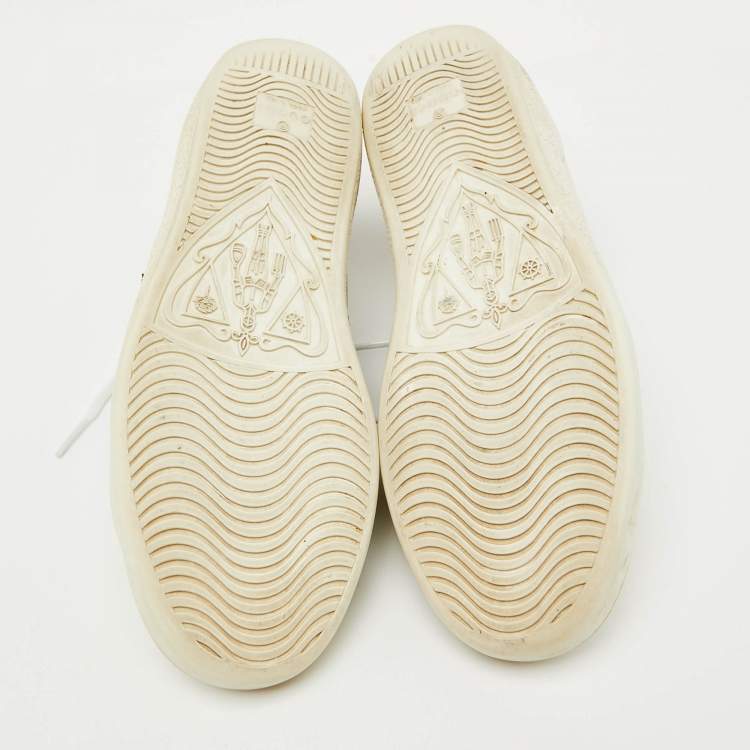 Pre Owned Gucci White/Red Leather and Snake Embossed Leather Ace Pineapple Sneakers Size 36