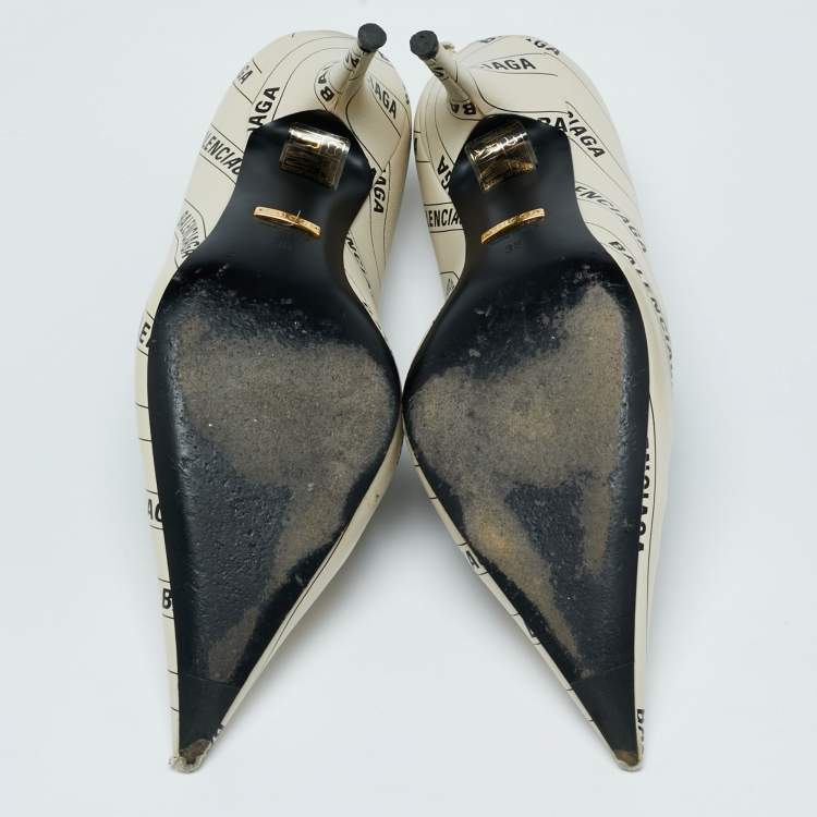Pre Owned Gucci x Balenciaga Off White Leather Hacker Project Knife Marmont Leather Pumps Size 38
