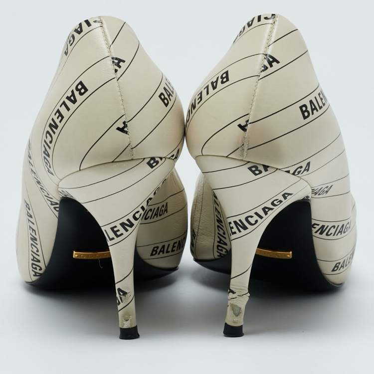 Pre Owned Gucci x Balenciaga Off White Leather Hacker Project Knife Marmont Leather Pumps Size 38