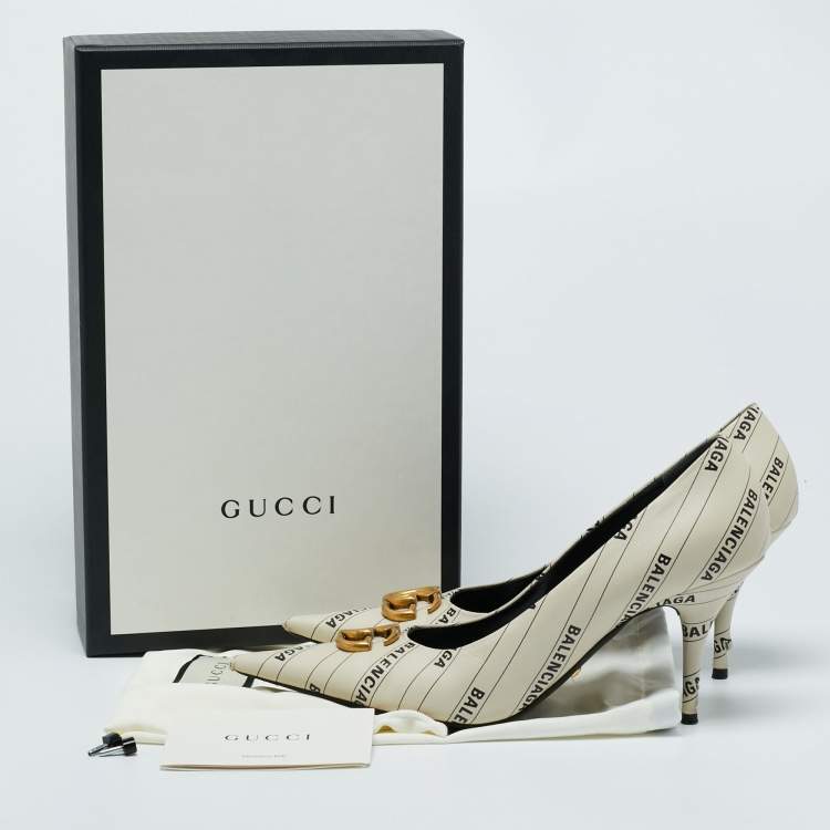 Pre Owned Gucci x Balenciaga Off White Leather Hacker Project Knife Marmont Leather Pumps Size 38