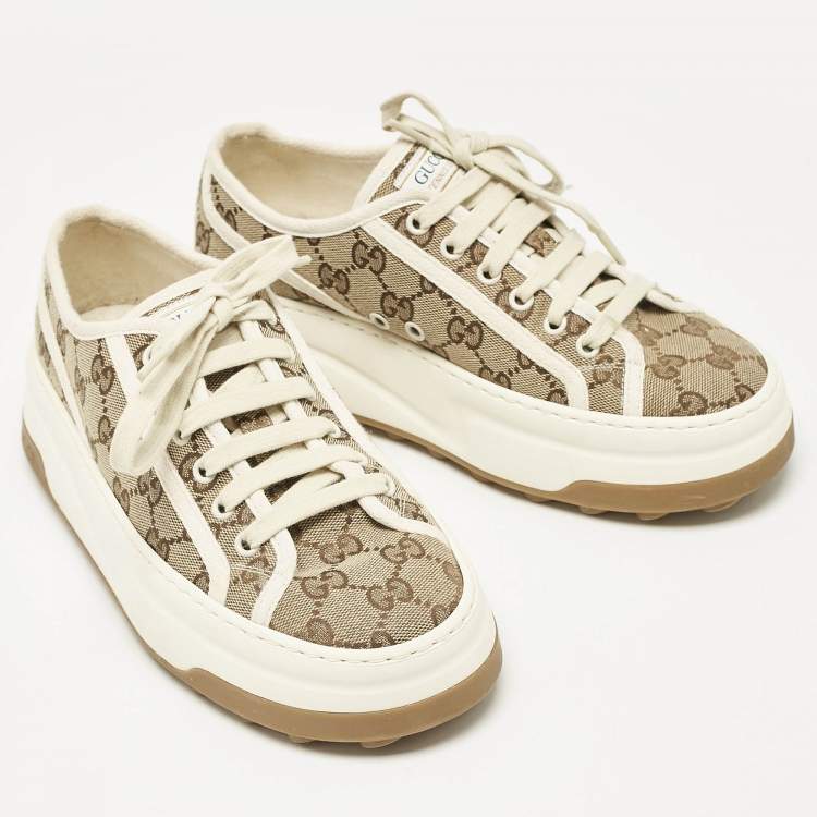 Pre Owned Gucci Beige GG Canvas Tennis 1977 Treck Sneakers Size 38