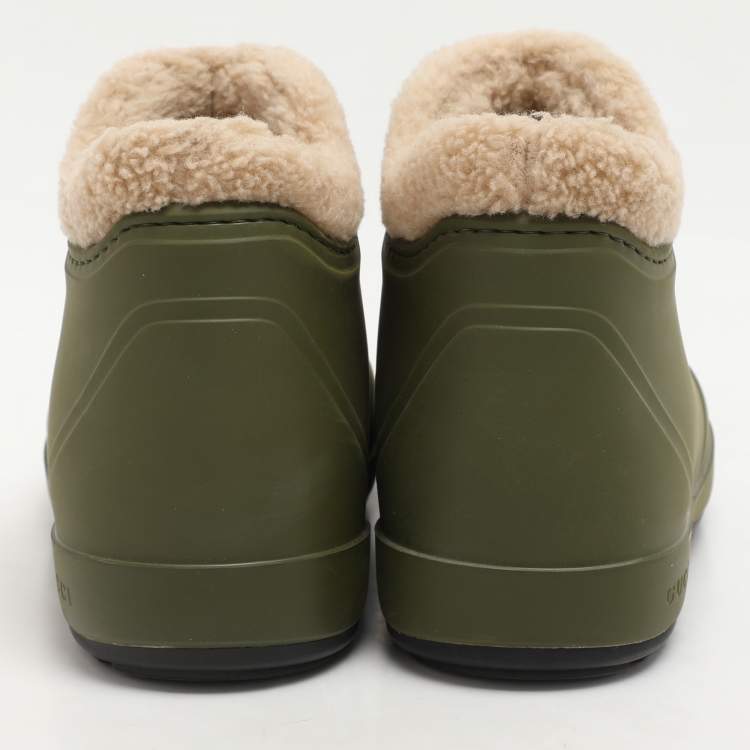 Pre Owned Gucci Green Rubber and Shearling Horsebit Snow Boots Size 37