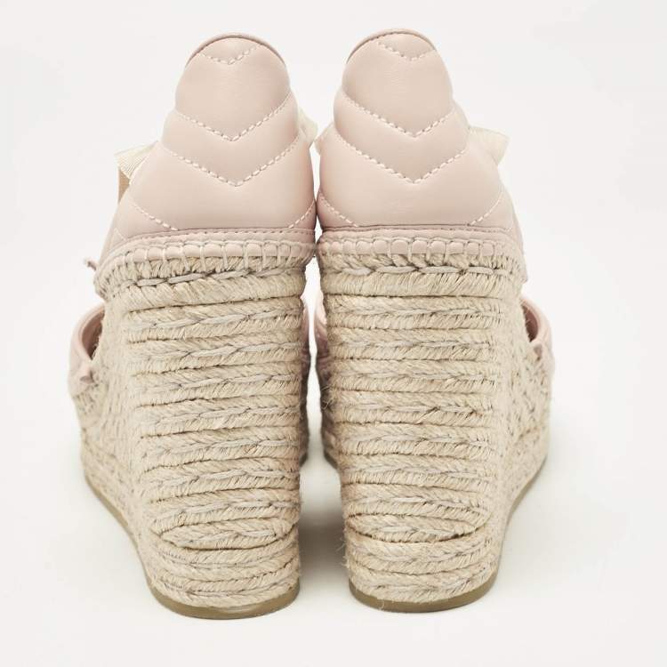 Pre Owned Gucci Pink Leather GG Marmont Wedge Sandals Size 40
