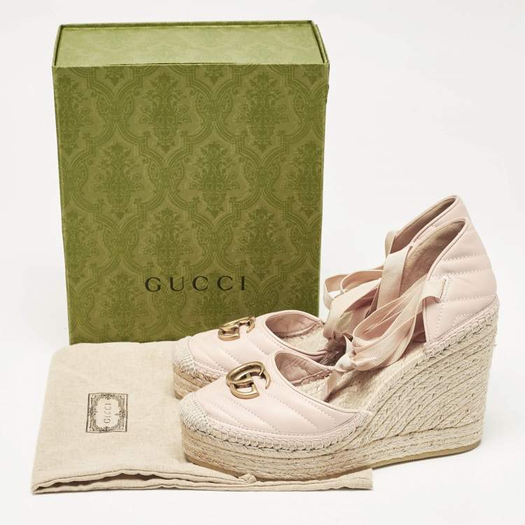 Pre Owned Gucci Pink Leather GG Marmont Wedge Sandals Size 40