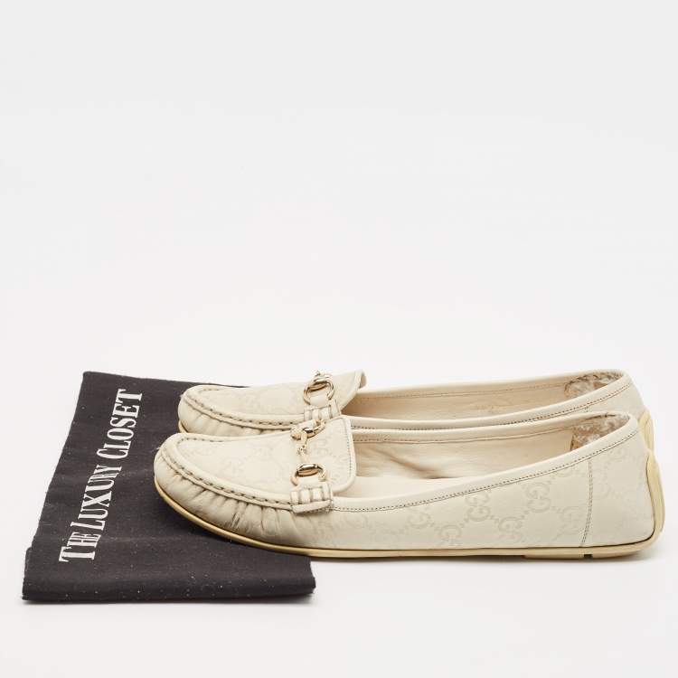 Pre Owned Gucci Cream Guccissima Leather Horsebit Slip On Loafer Size 39.5