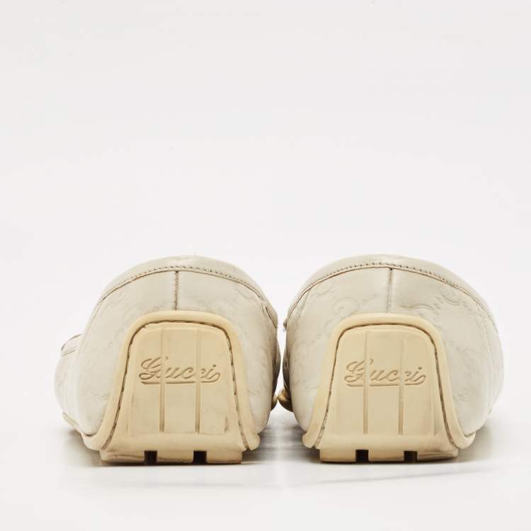 Pre Owned Gucci Cream Guccissima Leather Horsebit Slip On Loafer Size 39.5