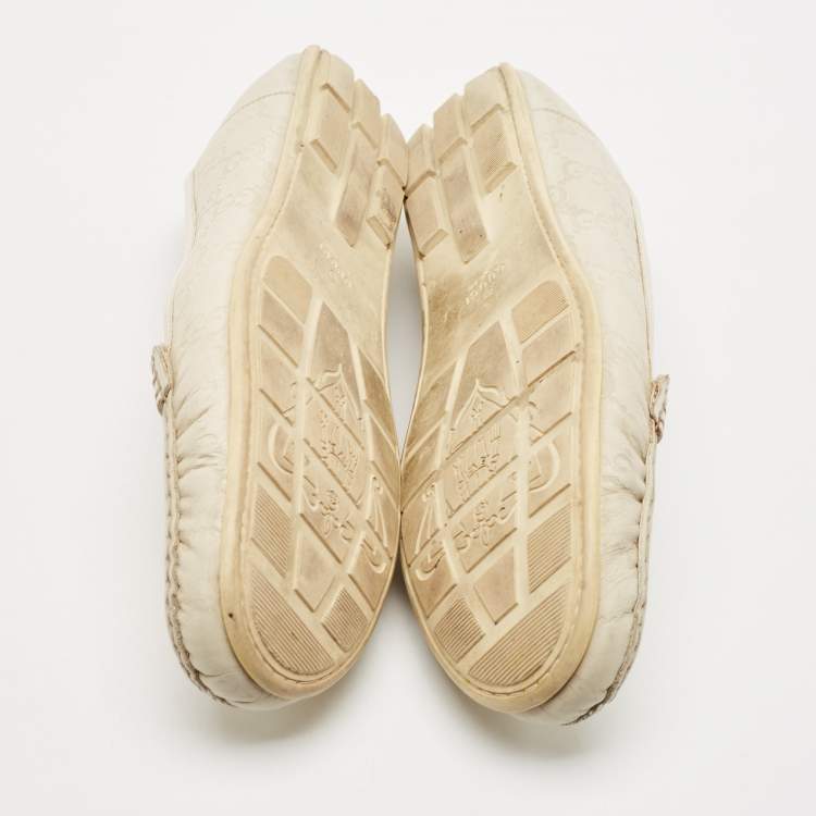 Pre Owned Gucci Cream Guccissima Leather Horsebit Slip On Loafer Size 39.5