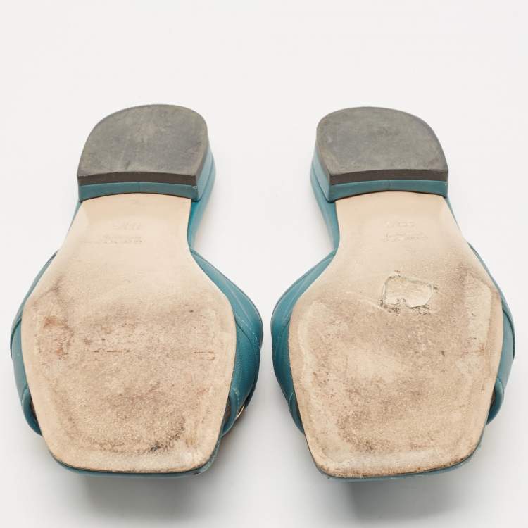 Pre Owned Gucci Green Leather Horsebit Flat Slides Size 36.5