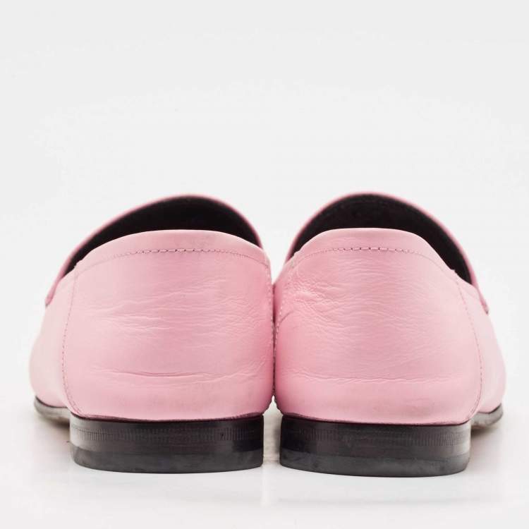 Pre Owned Gucci Pink Leather Brixton Cat Loafers Size 39