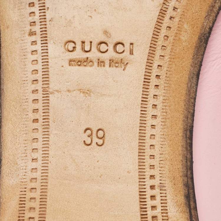 Pre Owned Gucci Pink Leather Brixton Cat Loafers Size 39