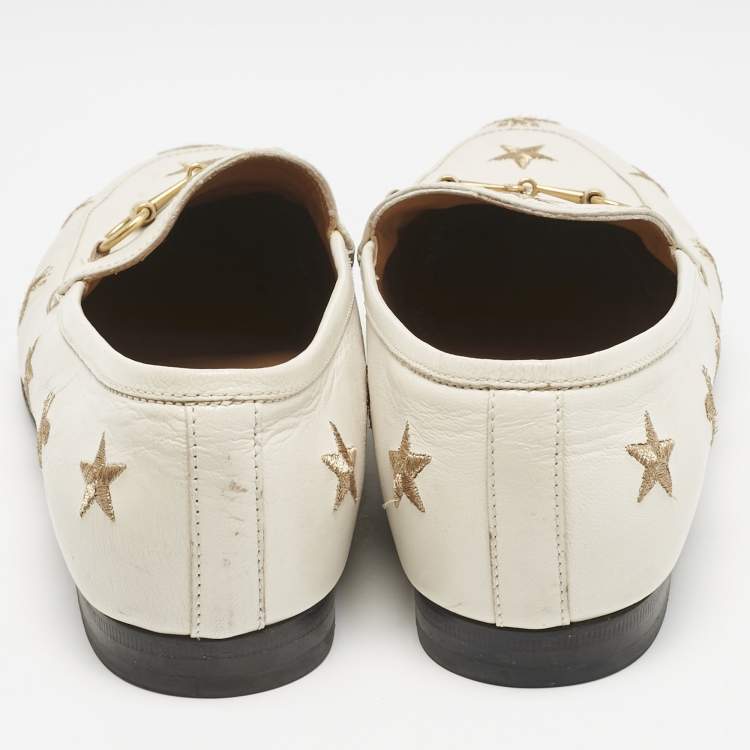 Pre Owned Gucci Off White Leather Jordaan Loafers Size 39.5