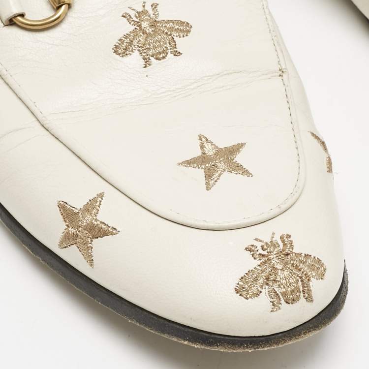 Pre Owned Gucci Off White Leather Jordaan Loafers Size 39.5