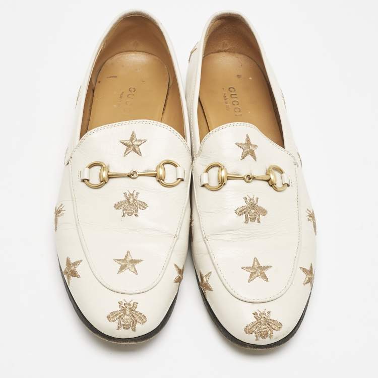 Pre Owned Gucci Off White Leather Jordaan Loafers Size 39.5