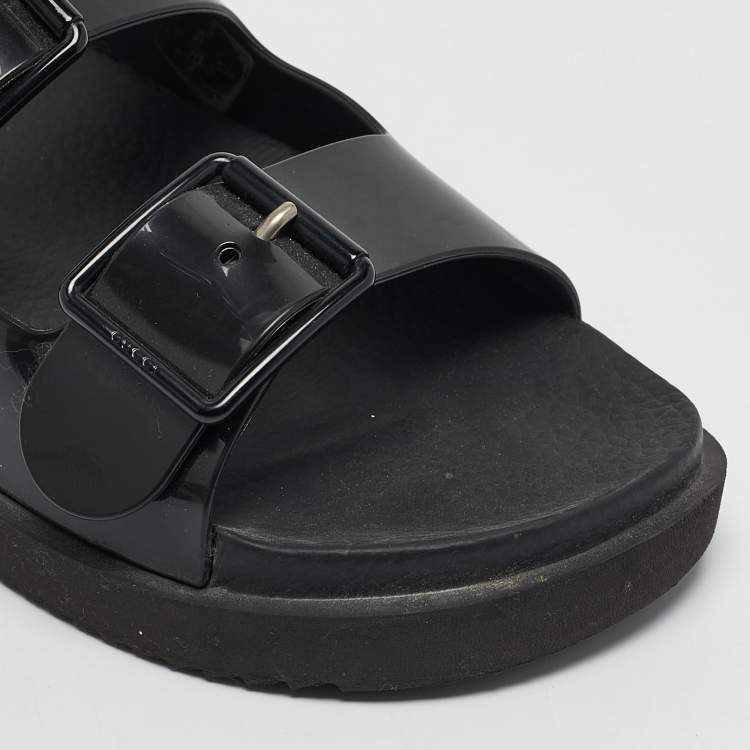 Pre Owned Gucci Black Rubber Isla Mule Sandals Size 38