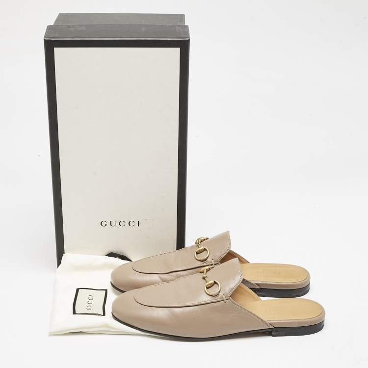 مملوكة مسبقًا Gucci Beige Leather Princetown Flat Mules Size 37.5