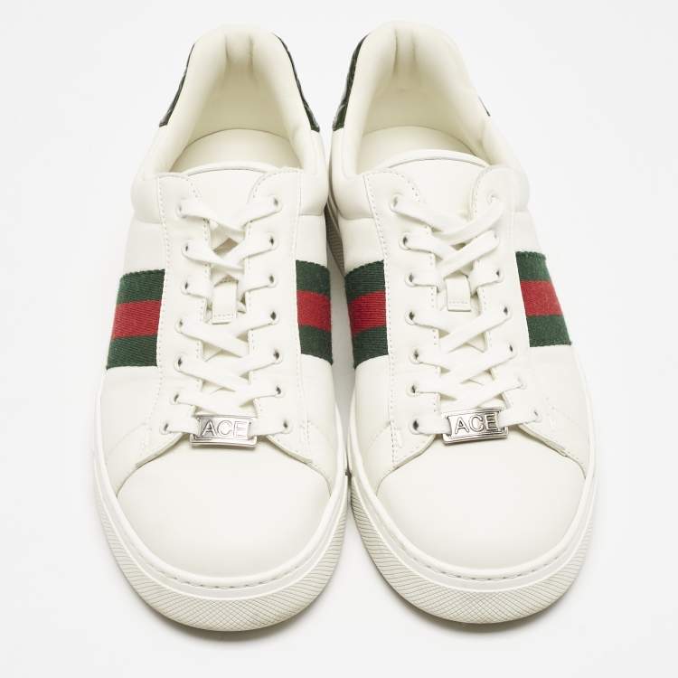 Pre Owned Gucci White Leather Web Ace Sneakers Size 40