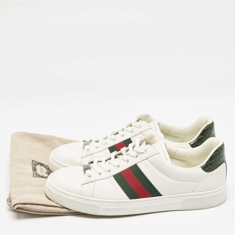 Pre Owned Gucci White Leather Web Ace Sneakers Size 40