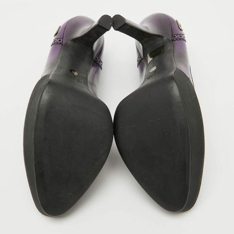 Pre Owned Gucci Purple/Black Leather Brogue Cap Toe Platform Pumps Size 39